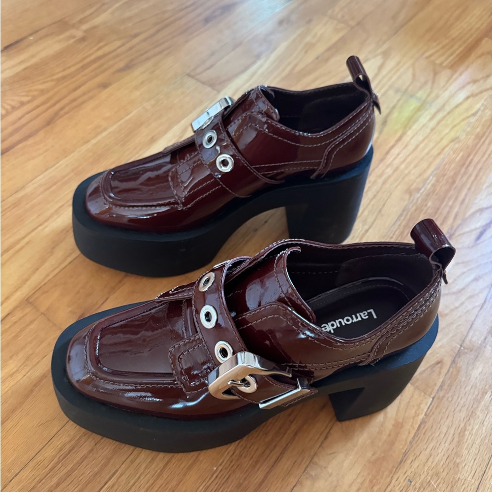 Larroude Burgundy Patent Platform Shoes